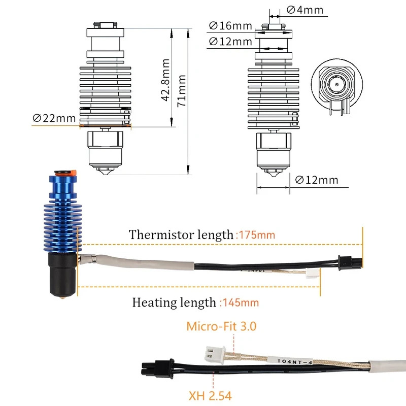 24V 50W 60W Volcano Hot End V6 - огляд і ціна 3D Printing Ender